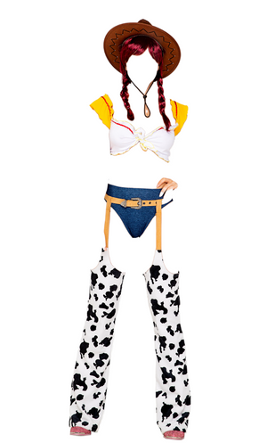 Roma Costume 3 PC Playful Cowgirl Tie Top with Garter Belt & Chaps Yellow/White