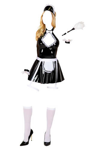 Roma Costume 5 PC Housekeeping Honey Wetlook Mini Dress Black/White