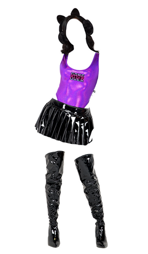 Roma Costume 3 PC Video Game Vixen Bodysuit with Wetlook Skirt Black/Purple