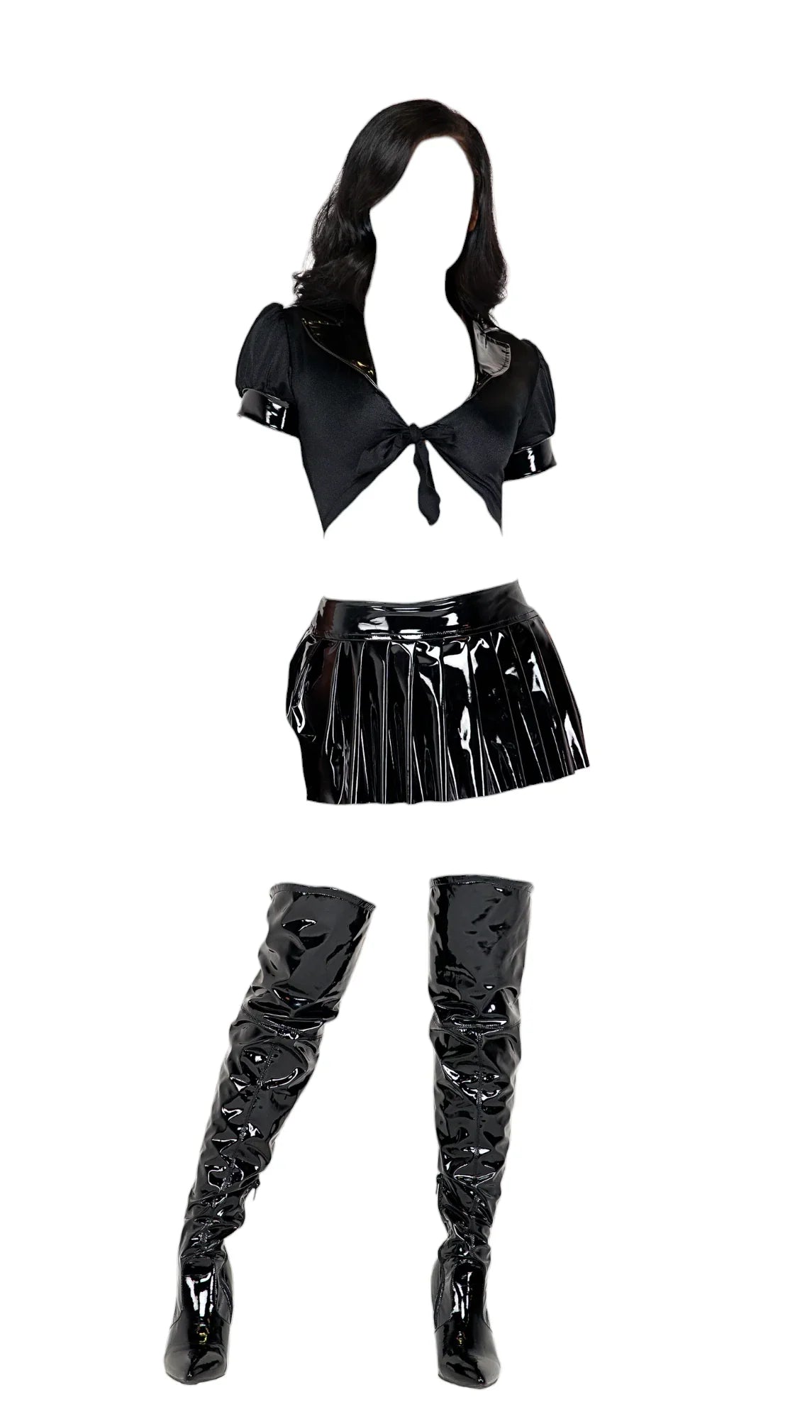 Roma Costume 2 PC Sassy Schoolgirl Tie Top & Wetlook Skirt Black