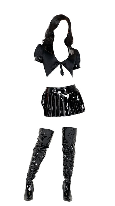 Roma Costume 2 PC Sassy Schoolgirl Tie Top & Wetlook Skirt Black