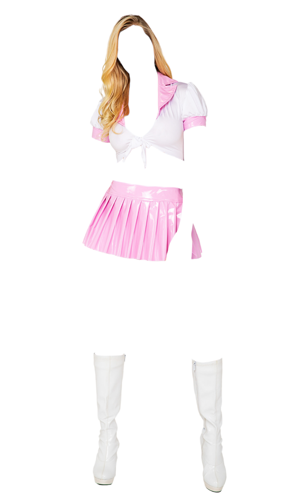 Roma Costume 2 PC Pink Schoolgirl Tie Top with Vinyl Skirt White/Pink
