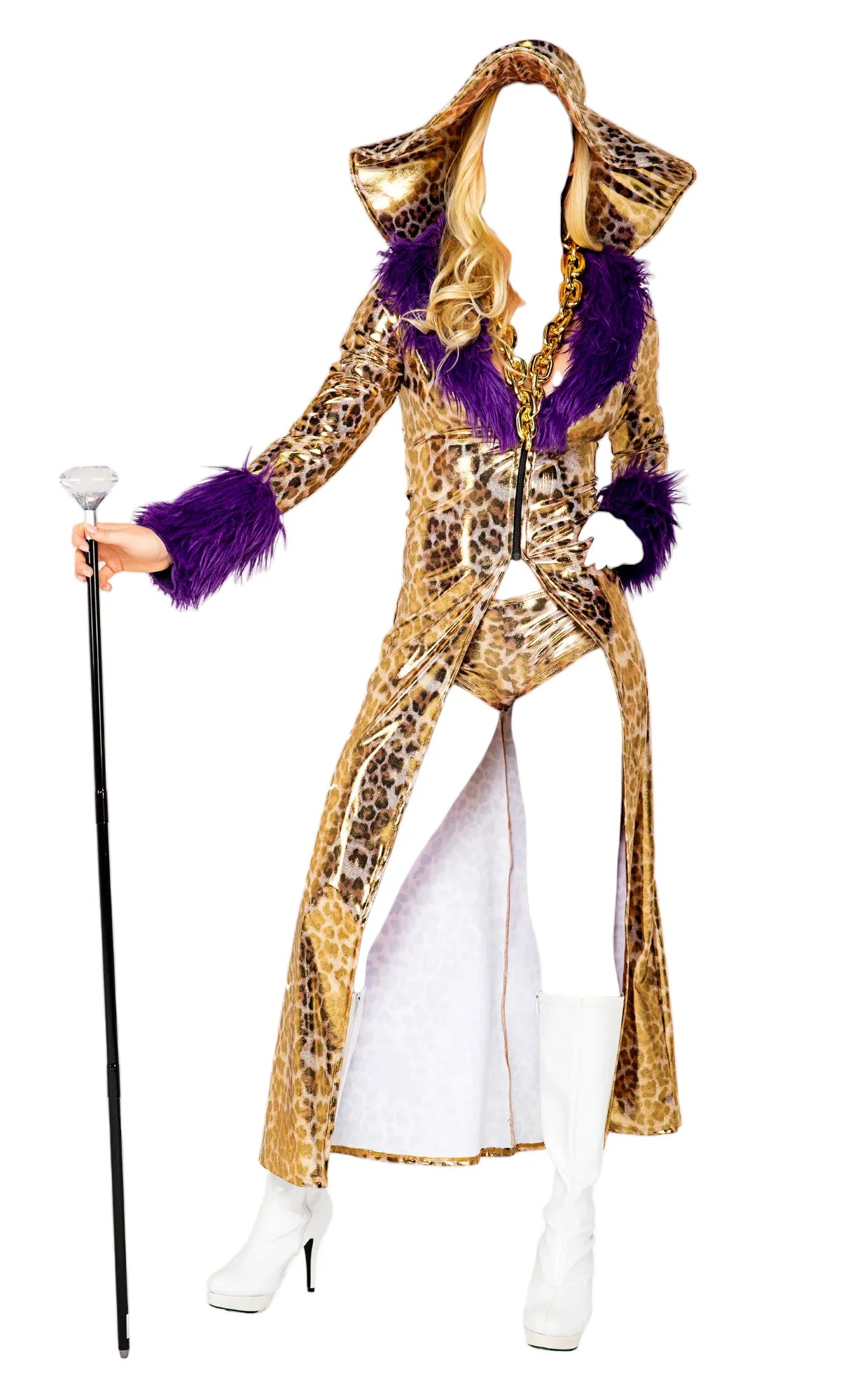 Roma Costume 3 PC Sweet Mama Costume with Coat & Booty Shorts Gold/Purple
