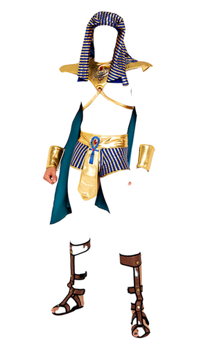Roma Costume 5 PC Men's King Pharaoh of Egypt Costume with Shorts Harness & Cape Gold/Blue