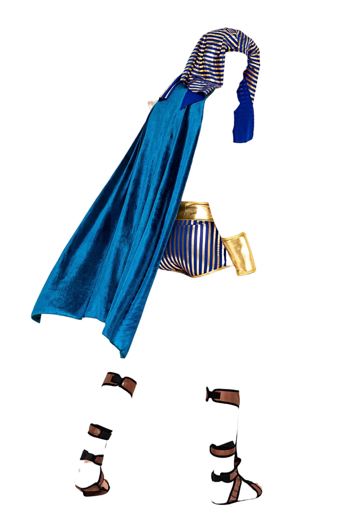 Roma Costume 5 PC Men's King Pharaoh of Egypt Costume with Shorts Harness & Cape Gold/Blue