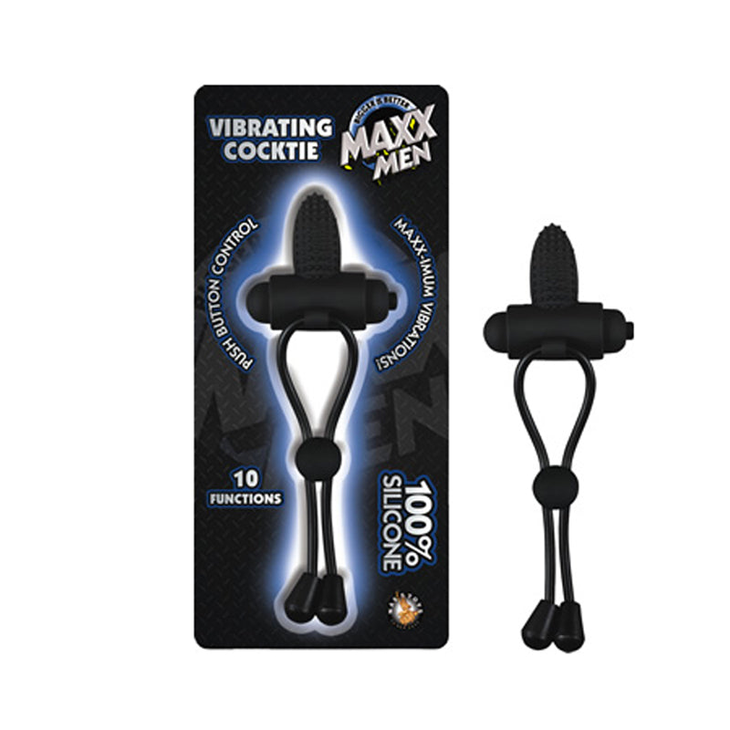 Maxx Men Vibrating Penis Tie Silicone Multispeed Waterproof Adjustable Penis Ring Black