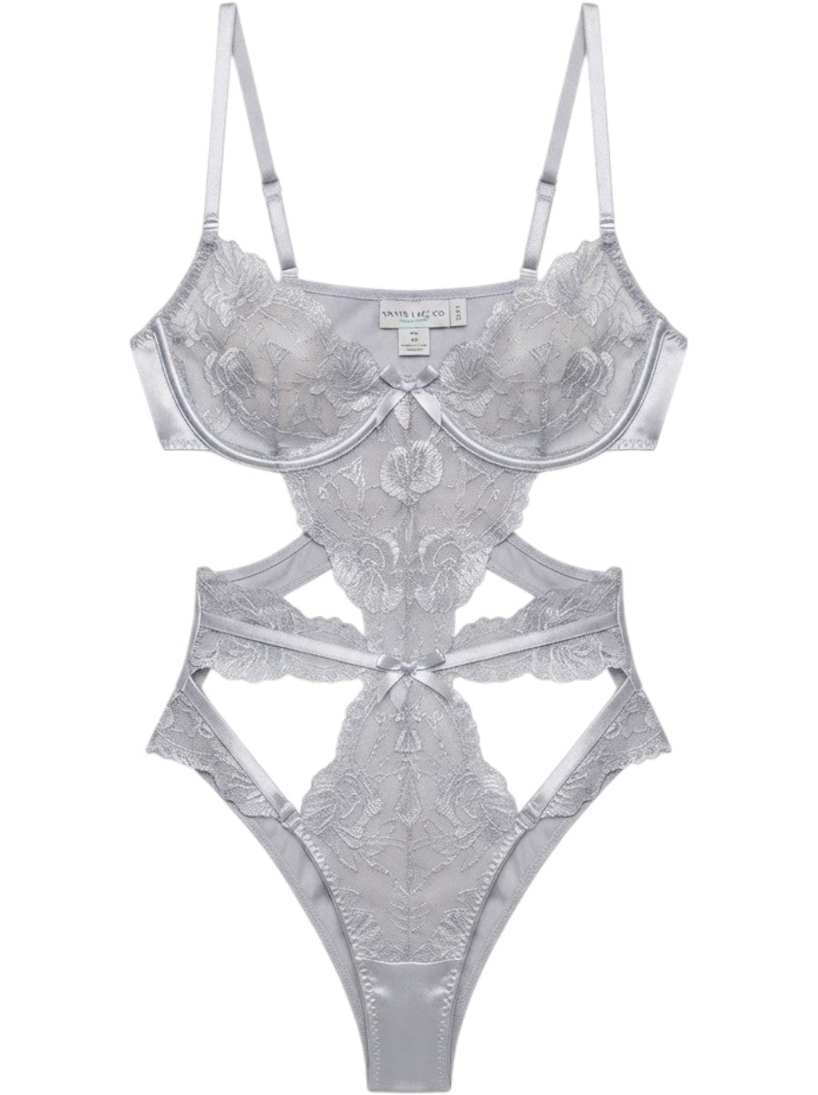 Express Podcasters Garden Of Eden Teddy Silver – Floral Lace Lingerie - Romantic Blessings