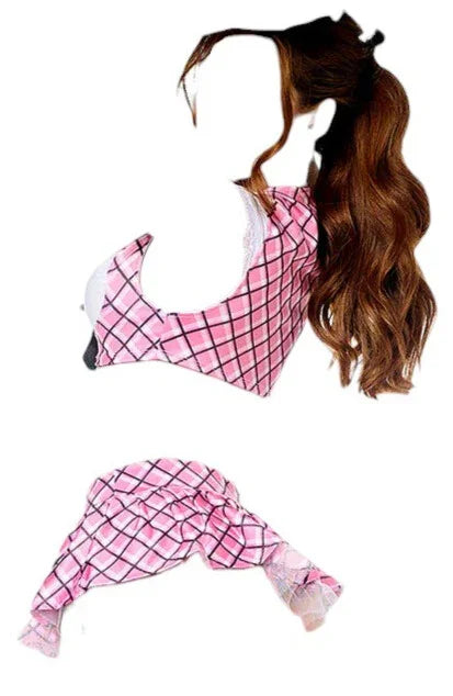 Mapale 2 pc Sexy School Girl Costume White Top with Pink Plaid Skirt