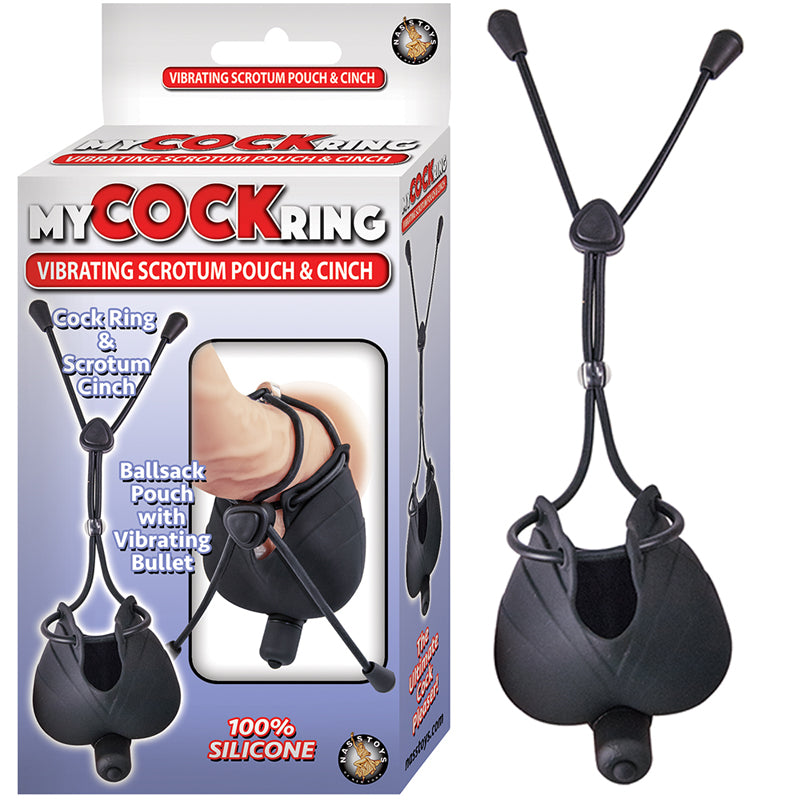 My Penis Ring Vibrating Scrotum Pouch & Cinch With Bullet Silicone Waterproof Black