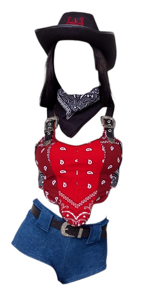 Roma Costume 4 PC Western Cowgirl Blue/Black/Red