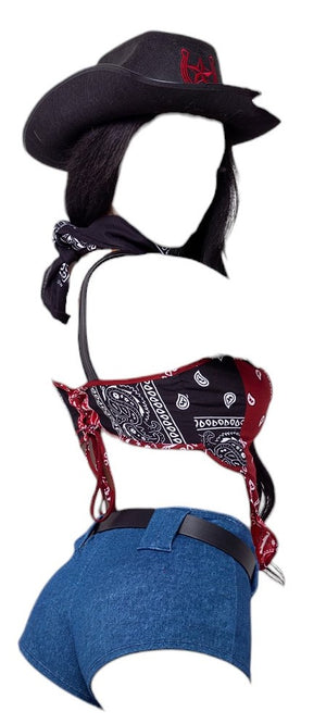 Roma Costume 4 PC Western Cowgirl Blue/Black/Red