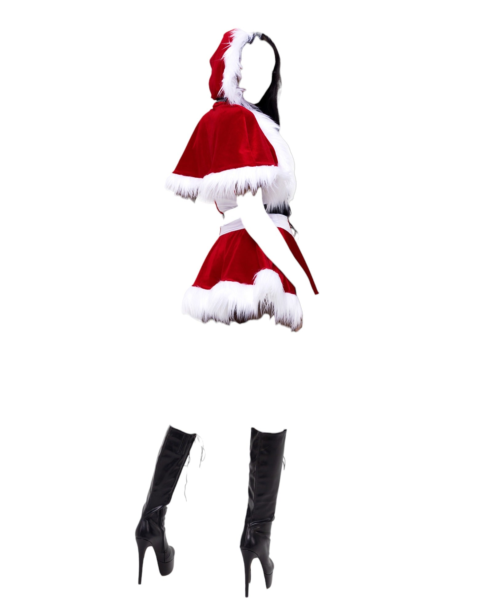 Roma Costume 4 PC North Pole Vixen Hooded Capelette with Underboob Corset Costume Red/White