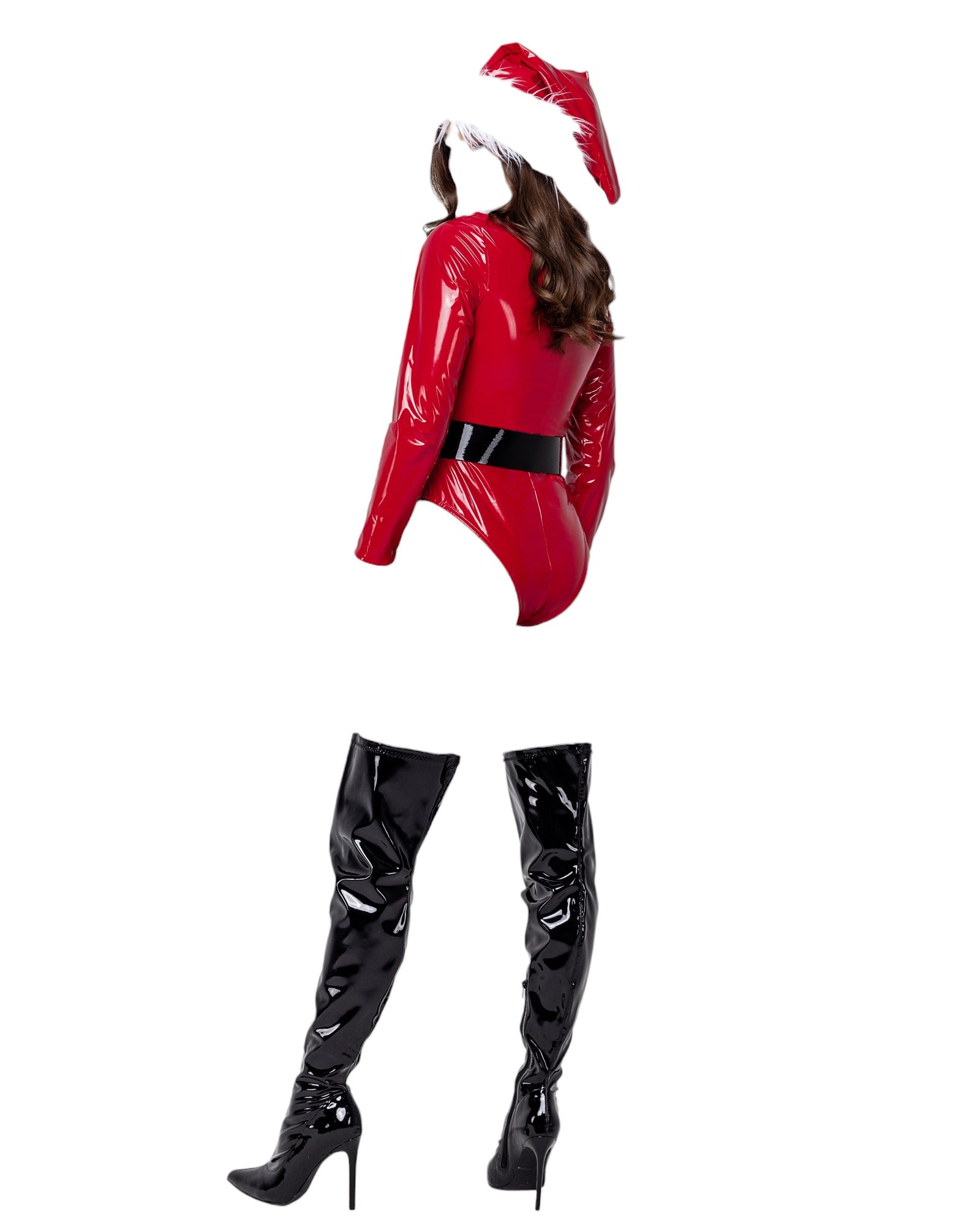 Roma Costume 2 PC Santa Baby Vinyl Wetlook Bodysuit with Faux Fur Trim Red/White