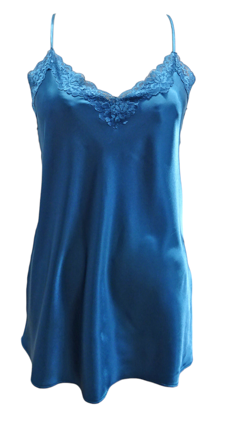 Escante Satin Lace Chemise with Side Slit Dark Teal