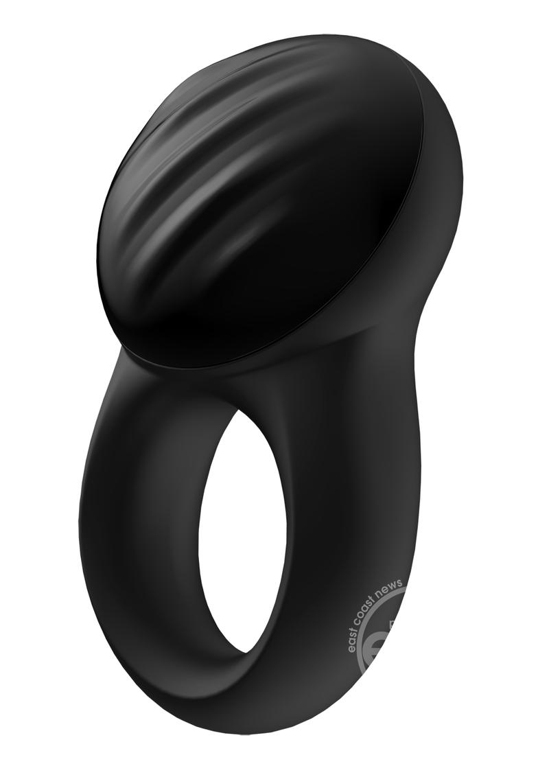 Satisfyer Signet Ring Rechargeable App Enabled Couple's Grooved Vibrating Penis Ring Black