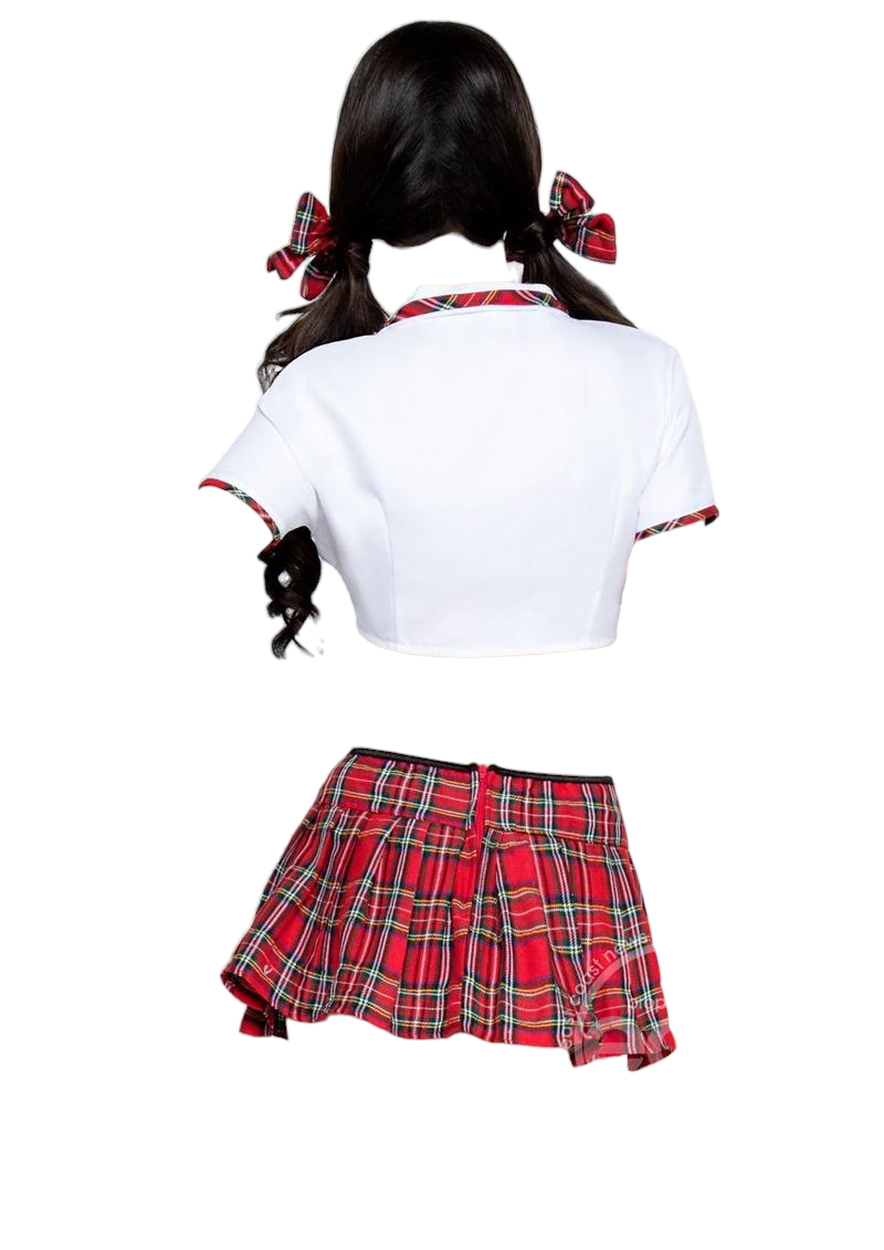 Leg Avenue 4 PC Miss Prep School Costume with Crop Tie Top & Skirt Red/White