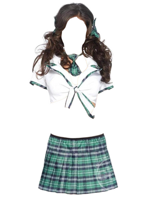 Leg Avenue 4 PC Miss Prep School Costume with Crop Tie Top & Skirt Green/White
