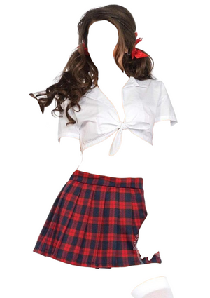 Leg Avenue 2 PC Classic Sexy School Girls Crop Tie Top with Pleated Mini Skirt Set Red/White