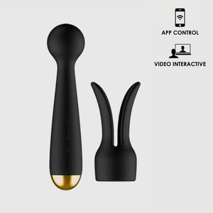 Svakom Emma Neo Silicone Warming Wand Vibrator with Rabbit Style Attachment Black/Gold