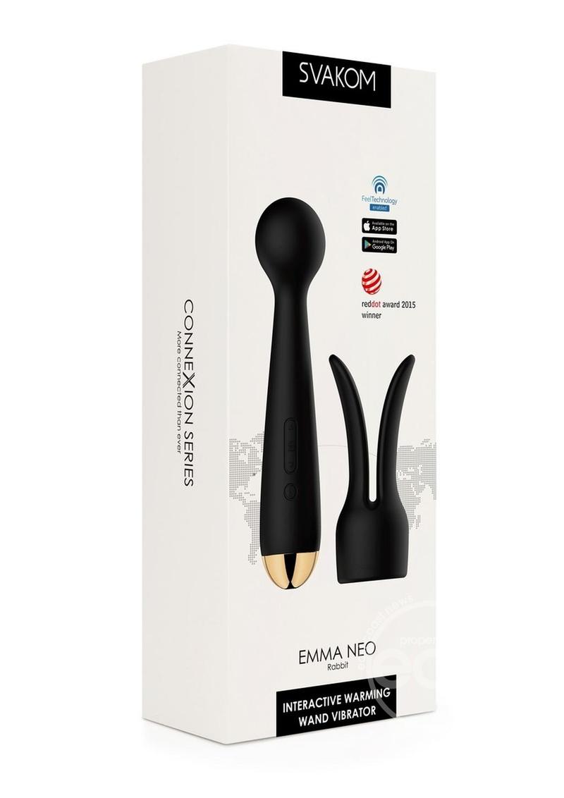 Svakom Emma Neo Silicone Warming Wand Vibrator with Rabbit Style Attachment Black/Gold