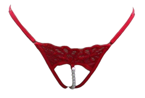 Escante Mix & Match Lace Open Crotch G-String with Pearl Crotch & Slider Sizers Red