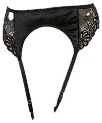 Escante Mix & Match Lace & Satin GarterBelt with Hook-N-Eye Back Black
