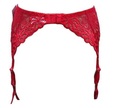 Escante Mix & Match Lace & Satin GarterBelt with Hook-N-Eye Back Red