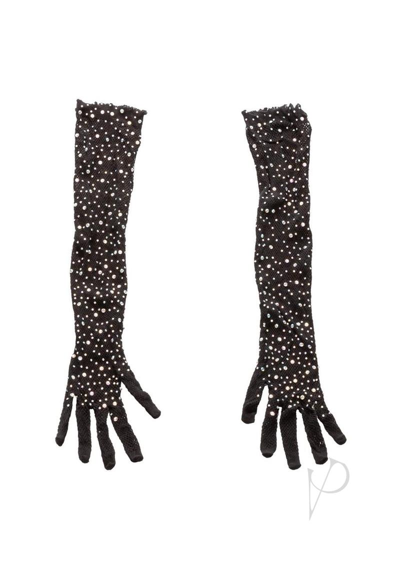 Radiance Full Length Gloves with Rhinestone Dots Black One Size