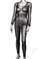 Radiance Crotchless Full Body Suit with Rhinestone Dots Black