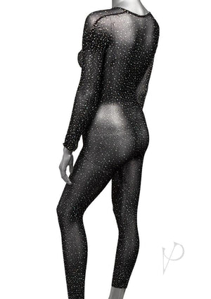 Radiance Crotchless Full Body Suit with Rhinestone Dots Black