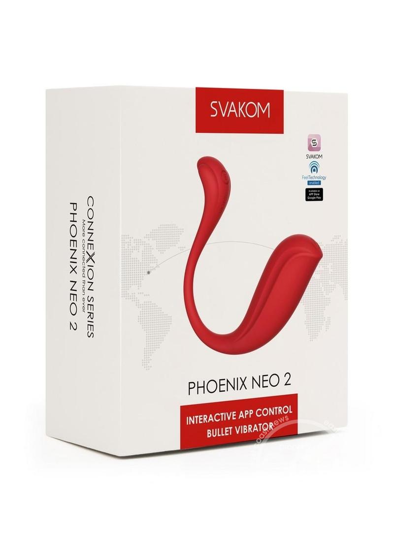 Svakom Phoenix Neo 2 App Enabled Silicone Bullet Vibrator with Remote Control Red