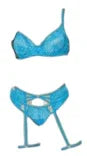 Escante 3 PC Underwire Cup Bralette with Garterbelt & Strappy Panty Blue