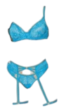 Escante 3 PC Underwire Cup Bralette with Garterbelt & Strappy Panty Blue