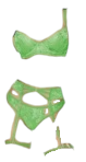 Escante 3 PC Underwire Cup Bralette with Garterbelt & Strappy Panty Lime Green
