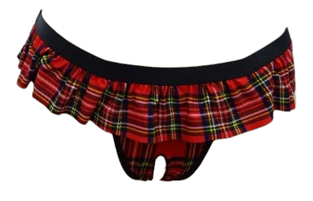 Escante Open Crotch School Girl Skirted Thong Red Plaid