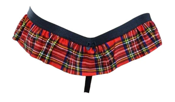 Escante Open Crotch School Girl Skirted Thong Red Plaid