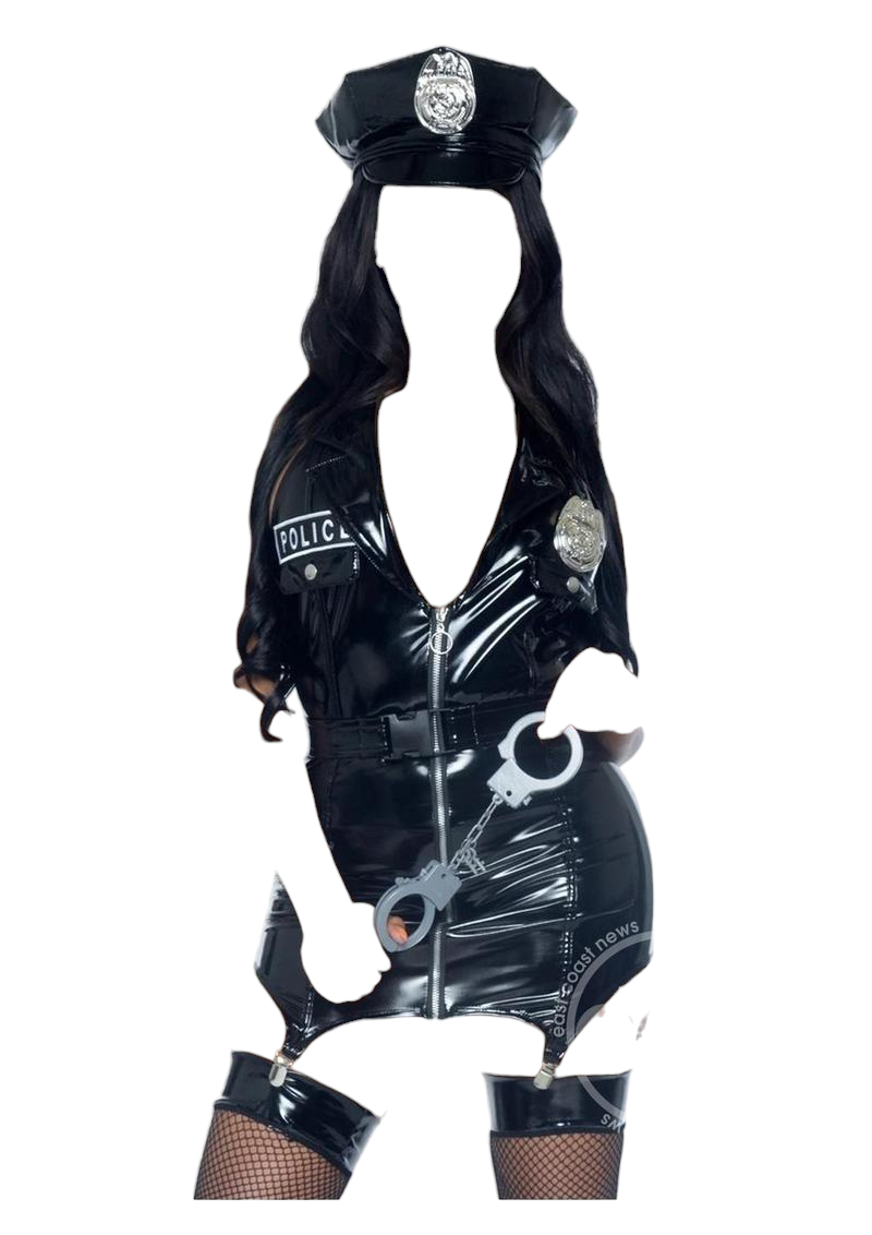 Leg Avenue 5 PC Naughty Cop Vinyl Zip Up Garter Dress with Accessories Black