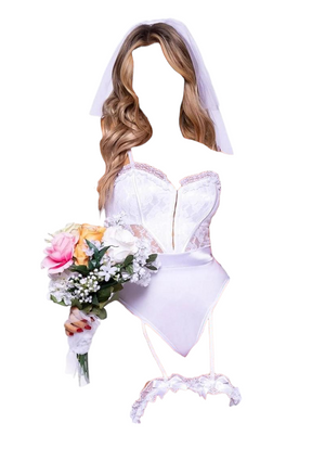 Leg Avenue 3 PC Bridal Babe Lace Garter Bodysuit with Train Bustle & Bridal Veil White