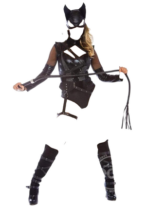 Leg Avenue 2 PC Villainess Vixen Spandex Strappy Bodysuit with Hooded Mask Black