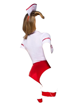 Leg Avenue 2 PC Nurse Feelgood Snap Crotch Garter Bodysuit with Apron Red/White