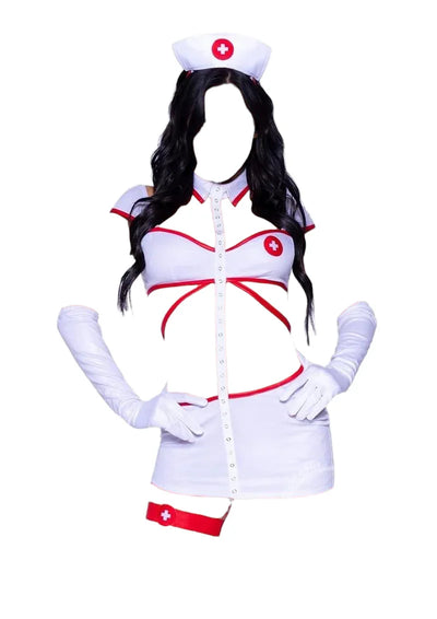 Leg Avenue 4 PC Heartstopping Nurse Strappy Cut-Out Dress with Snap Detail White