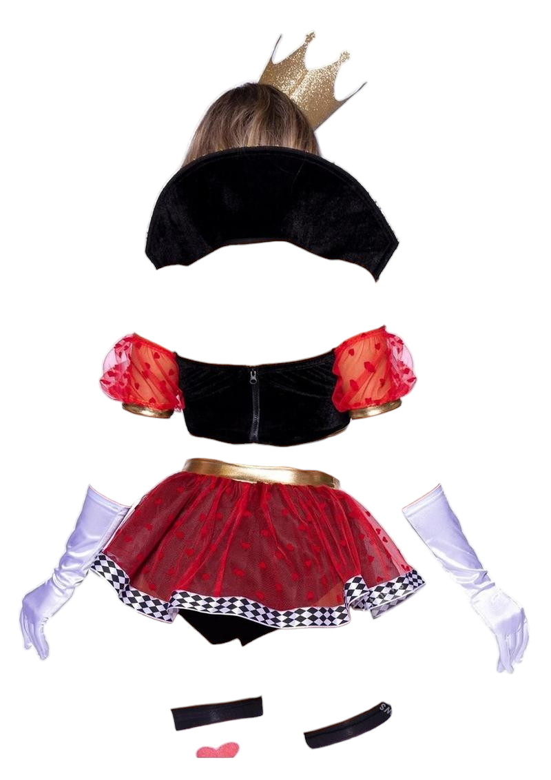 Leg Avenue 3 PC Wicked Wonderland Queen Tow-Tone Boned Crop Top With Stay Up Collar Black/Red