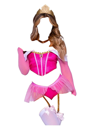 Leg Avenue 4 PC Dreamy Princess Velvet Boned Crop Top with Jewel Accent Pink