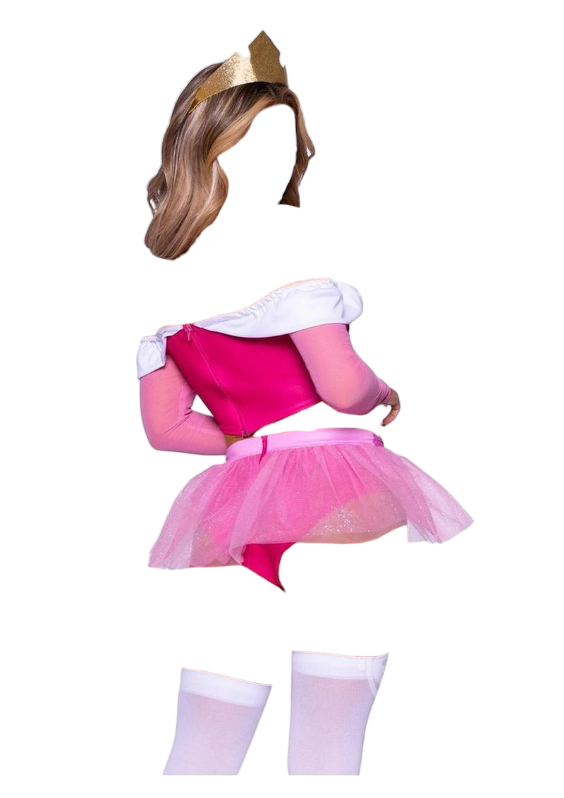 Leg Avenue 4 PC Dreamy Princess Velvet Boned Crop Top with Jewel Accent Pink
