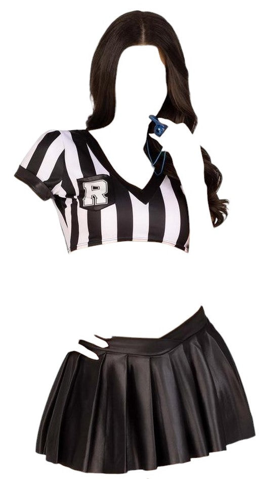 Leg Avenue 3 PC Leg Avenue Time Out Ref Crop Top with Pleated Skirt & Whistle Black/White