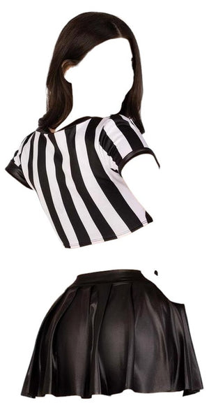 Leg Avenue 3 PC Leg Avenue Time Out Ref Crop Top with Pleated Skirt & Whistle Black/White