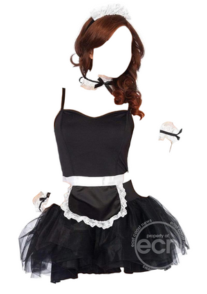 Leg Avenue 4 PC French Maid Kit with Apron Neck Piece Wrist Cuffs & Headband Black/White One Size
