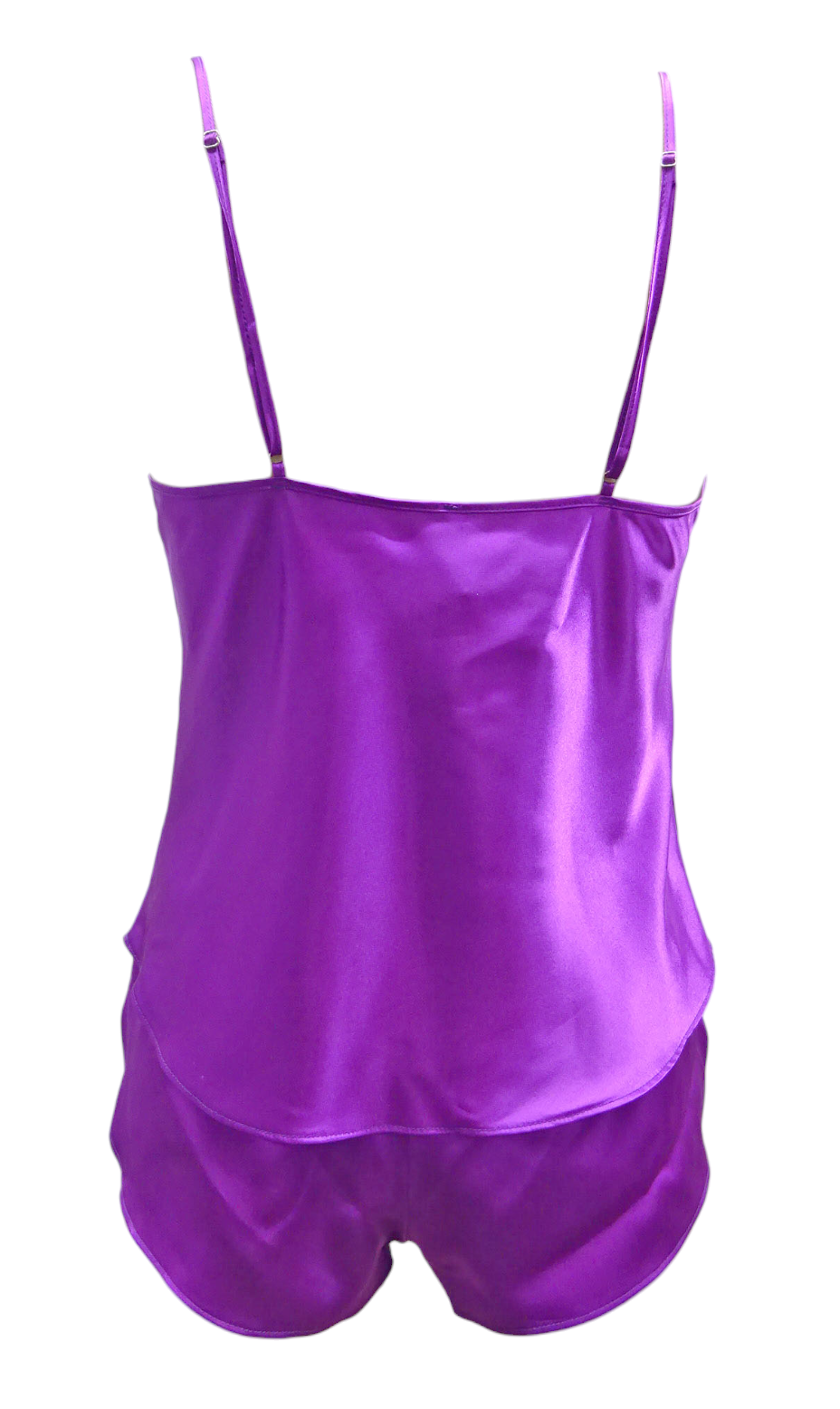 Escante Woven Satin Cowl Neck Cami Top with Matching Shorts Purple Magic
