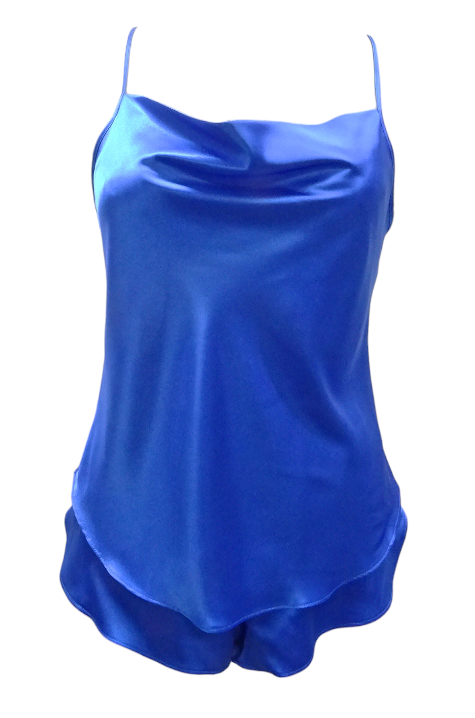 Escante Woven Satin Cowl Neck Cami Top with Matching Shorts Royal Blue