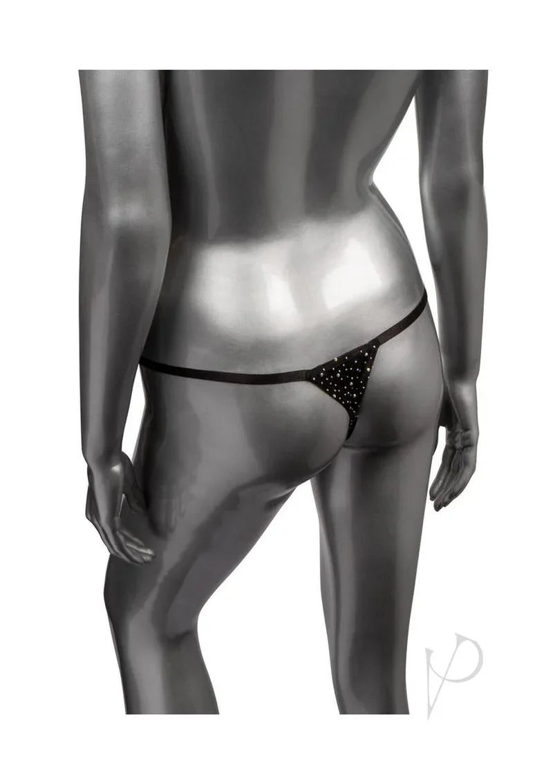 Radiance Crotchless Thong with Rhinestone Dots Black